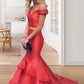 Trendy Off the Shoulder Red Mermaid Two Piece Long Bodycon Prom Dress,20081910