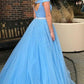 Two Piece Blue Off Shoulders Tulle Skirt Long Graduation Dress Prom Dress,GDC1277