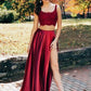 Cute Long Side Slit Two Piece Occasion Graduation Red Prom Dress Sweet 16 Dress,GDC1106