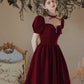 Classy Vintage Princess Burgundy Velvet Long Prom Dress