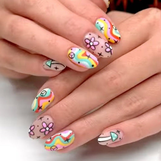 Bettycora Cartoon Rainbow Oval Nails