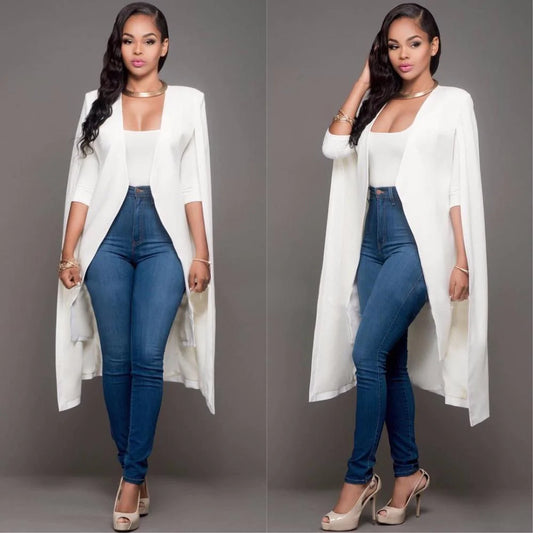 Damen Mantel Cape Langer Blazer Mantel Mode Persönlichkeit Kerbkragen Revers Split Jacke Anzüge Arbeitskleidung Blazer