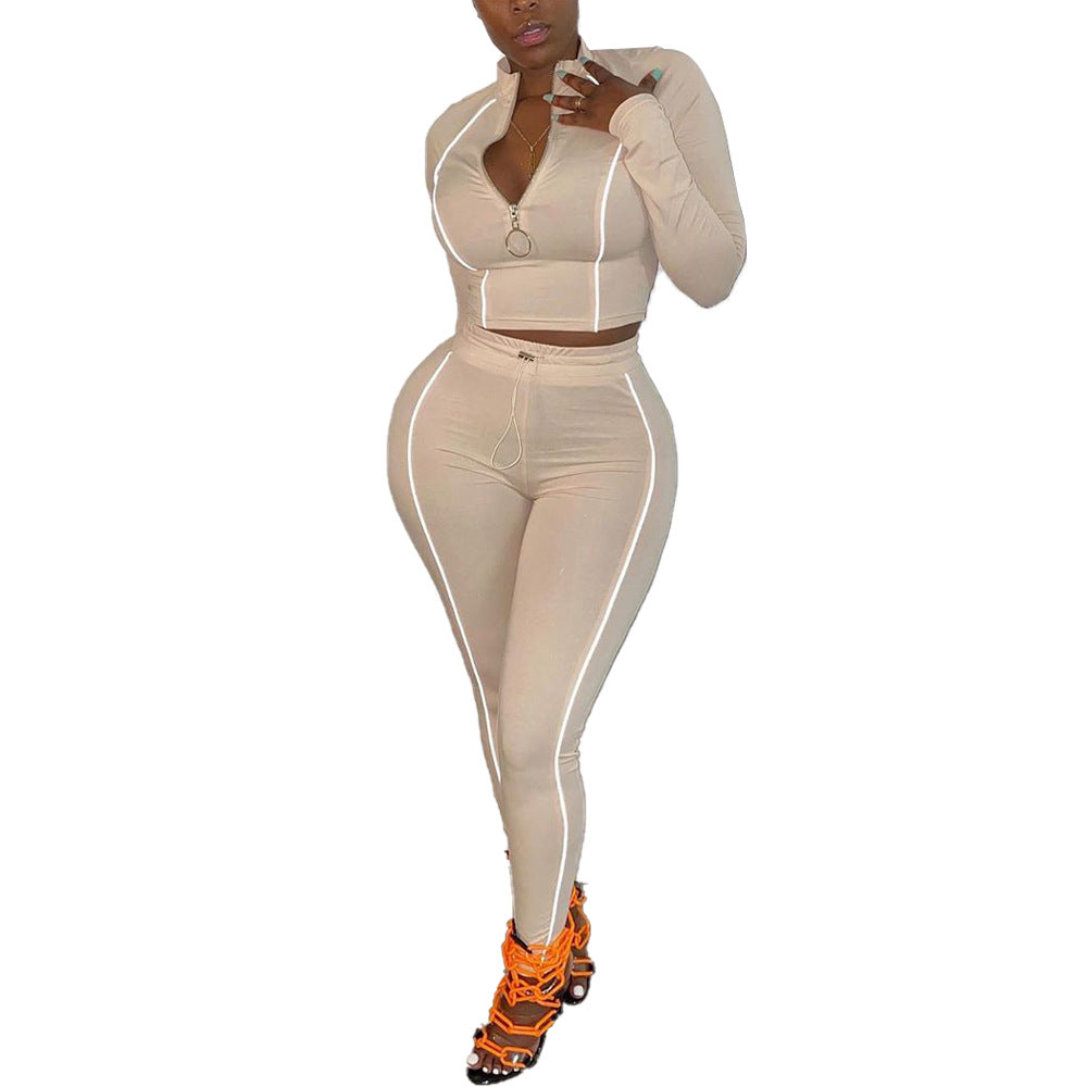 Women 2 Piece Activewear Set Long Sleeve Zip Top Leggings - ladieskits
