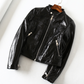 Black Bright Leather PU Short Motorcycle Leather Jacket Women's Jacket - ladieskits - 0