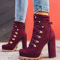 Heeled Boots For Women Round Toe Lace UP High Heels Boots Mid Calf Shoes - ladieskits - 4