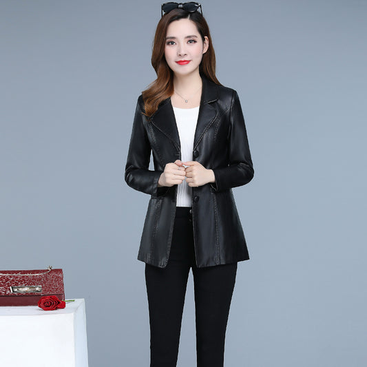 Short Leather Jacket Women Suit Collar Slim Fit - ladieskits - 0