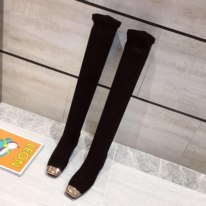 Boots Over The Knee Square Toe Thin Skinny Boots Knight Boots High Boots Long Boots Women - ladieskits - 0