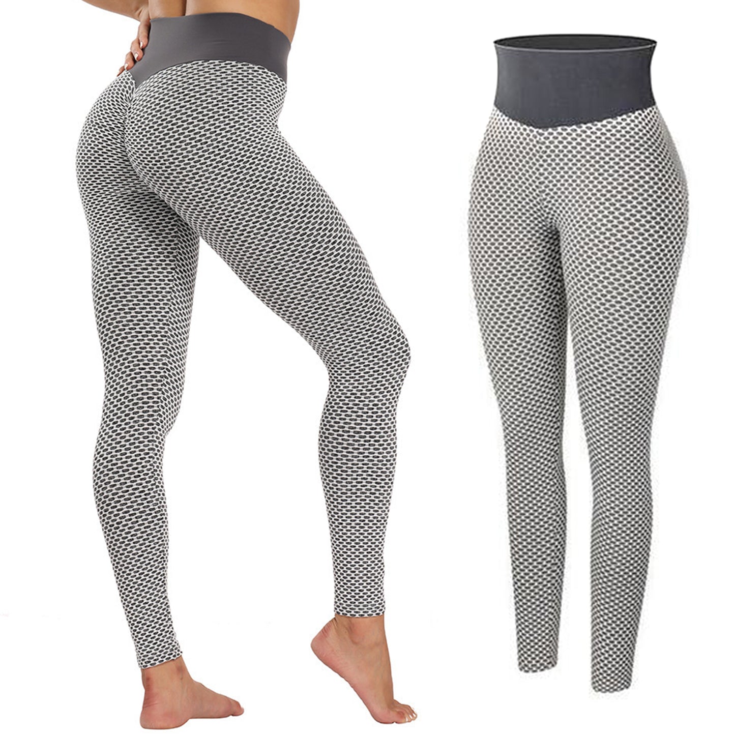 TIK Tok Leggings Women Butt Lifting Workout Tights Plus Size Sports High Waist Yoga Pants Light Grey - ladieskits - 5