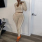 Women 2 Piece Activewear Set Long Sleeve Zip Top Leggings - ladieskits