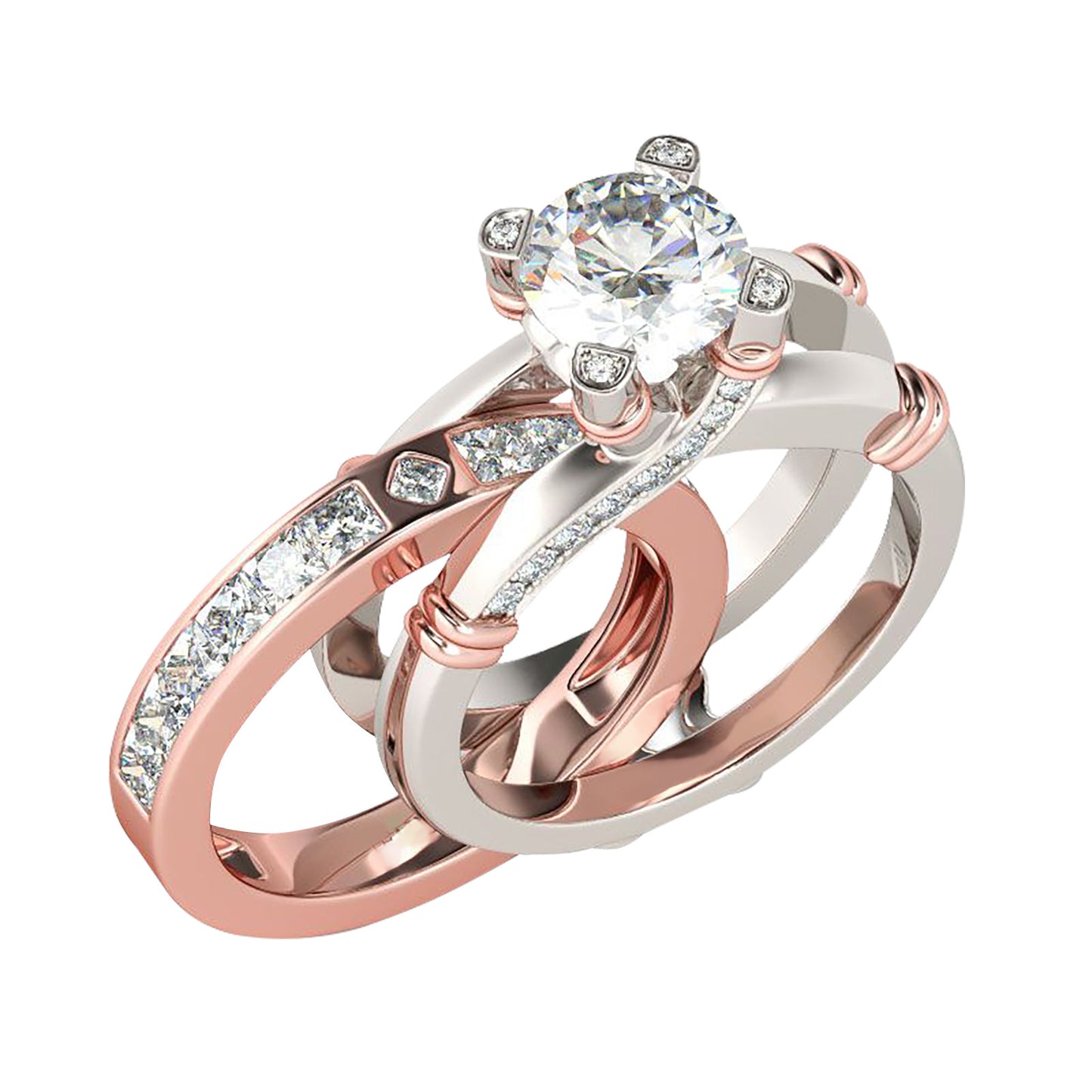 Set Of Rings With Diamonds, All-Match Three-Color Ring - ladieskits - luxury rings