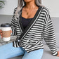 Autumn And Winter V Neck Design Striped Long Sleeved Knitted Sweater