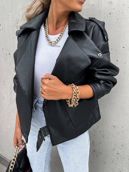 Women PU Leather Top Coat Jacket Loose - ladieskits - 0