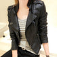 Slim-fit Stand-collar Ladies Jacket Rivet Leather Jacket - ladieskits - 0